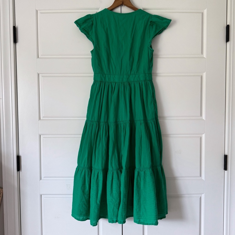 Draper James Tiered Midi Dress Womens 2 Kelly Green Lainey Textured Lined - Picture 8 of 16